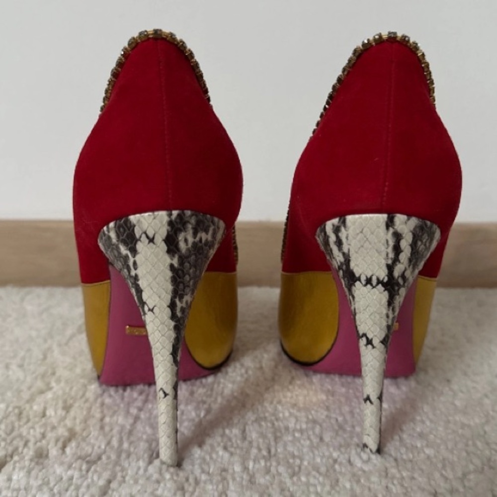 Gucci Crystal Suede Metallic Leather Python Heels - image 4